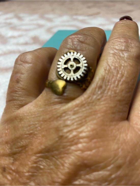 Jewelry - Steampunk Gear Adjustable Ring in Brass and Silver Tones